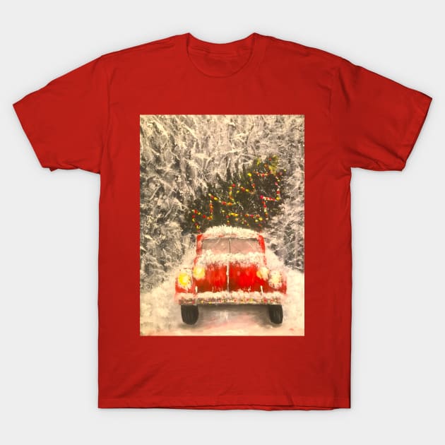 Chritmas tree in a red truck T-Shirt by Allison Prior Art